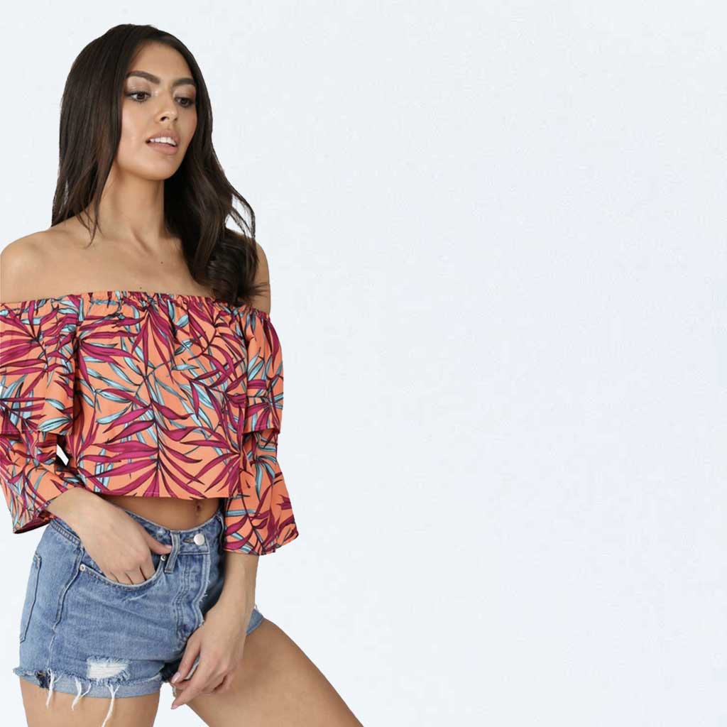 Frill bardot crop top top