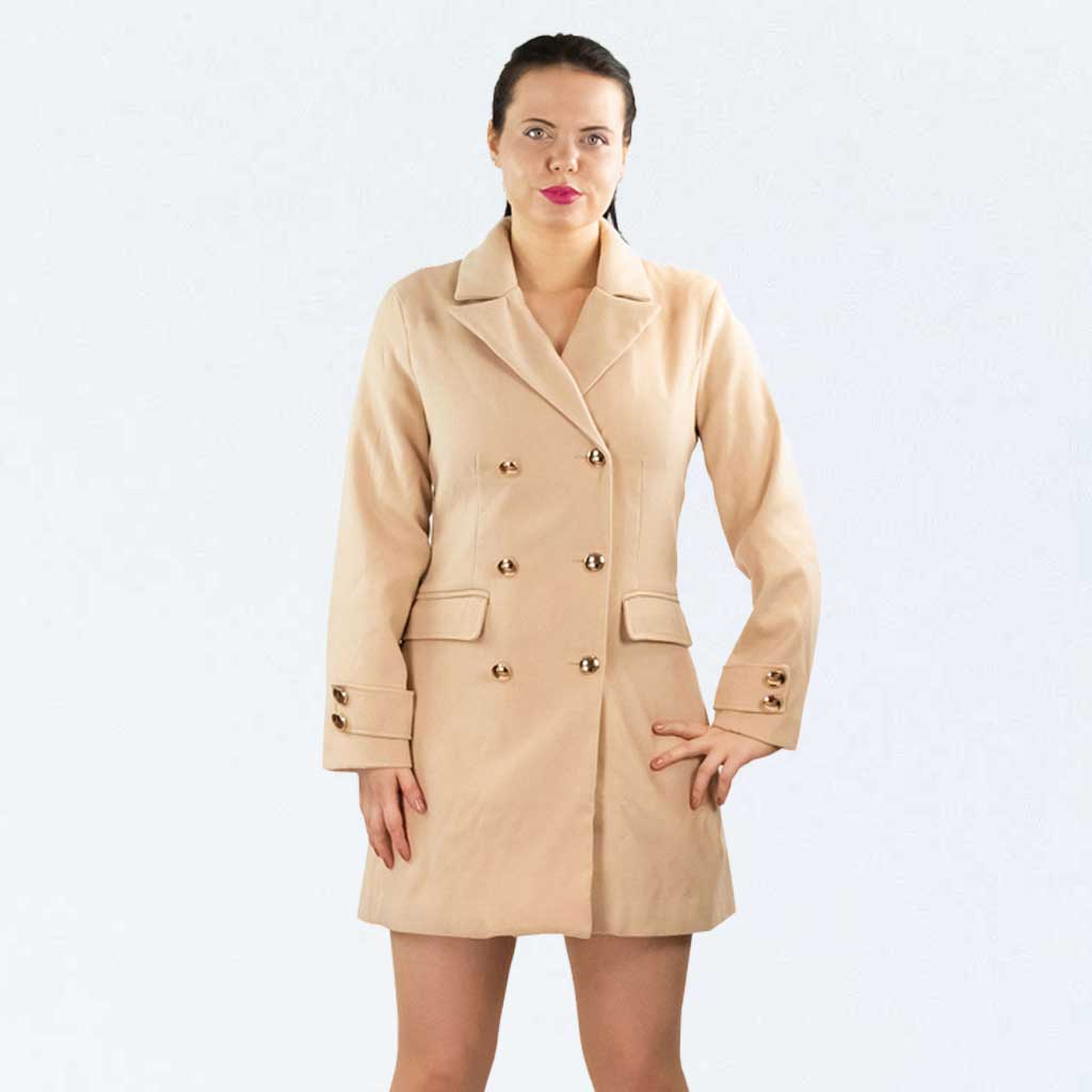 Parisian Beige Double Breasted Button Up Trench Coat