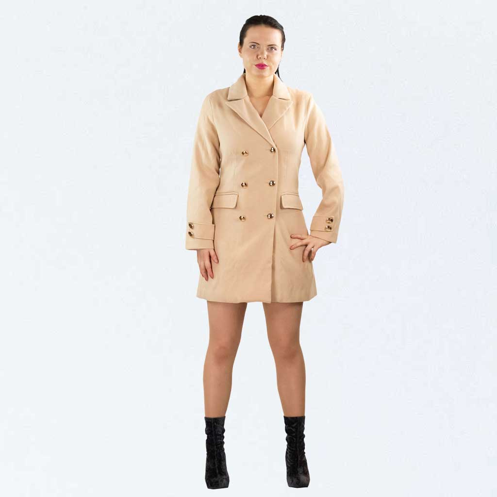 Parisian Beige Double Breasted Button Up Trench Coat