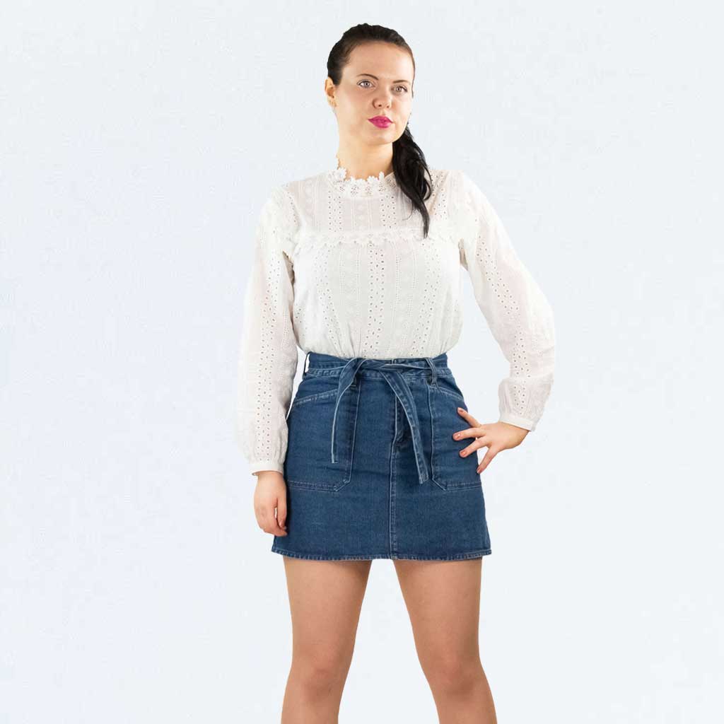 Urban Bliss A-line Denim Tie Up Waist Mini Skirt