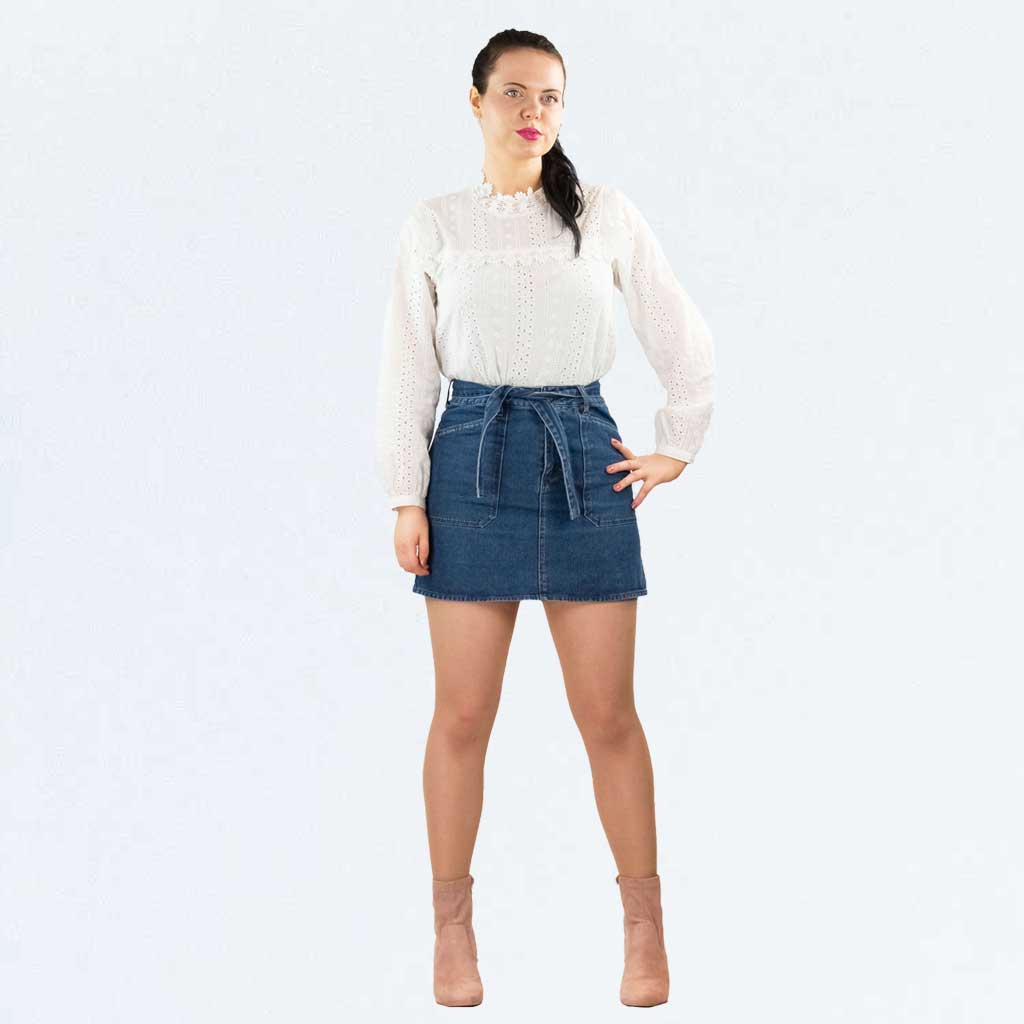 Urban Bliss A-line Denim Tie Up Waist Mini Skirt