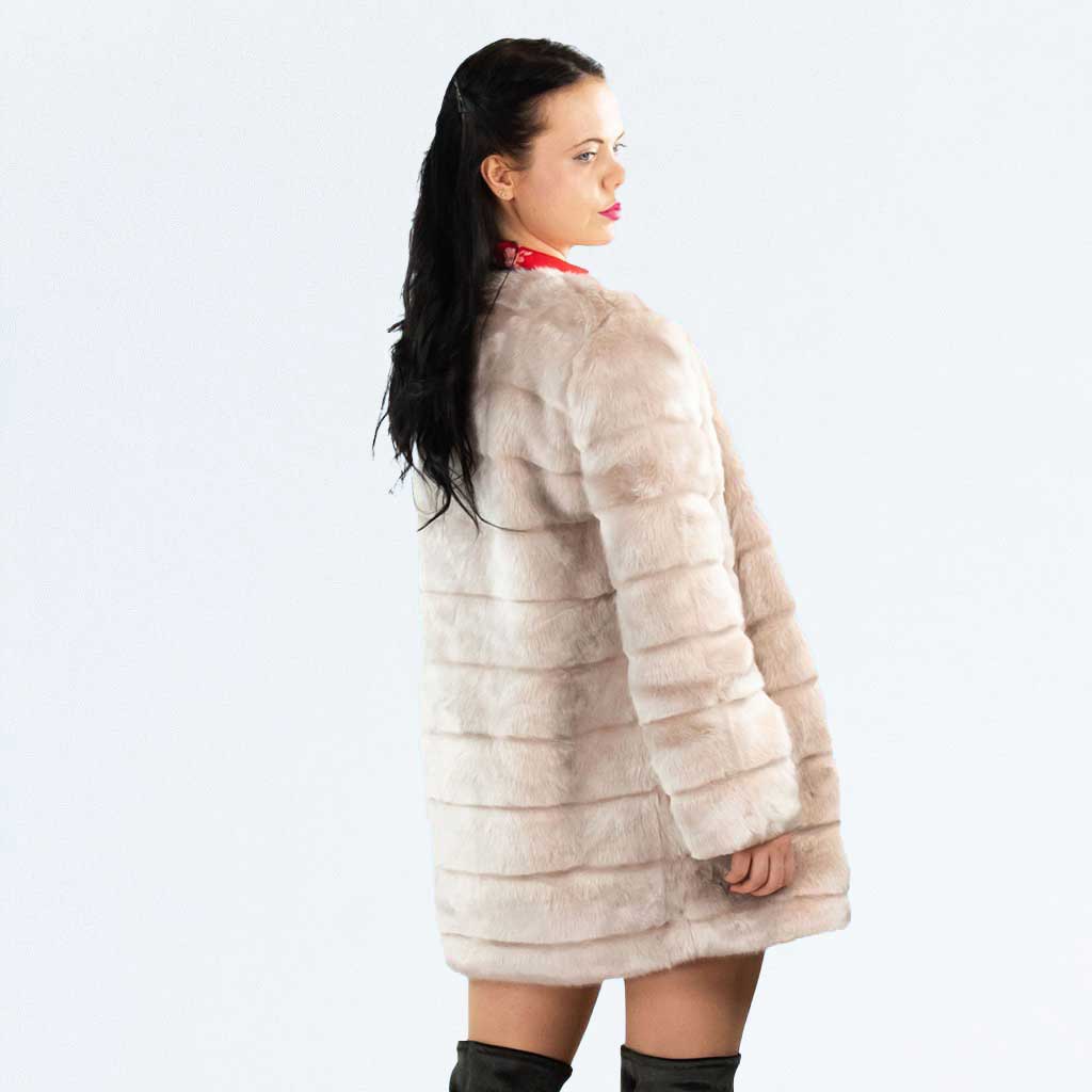 Urban Bliss Champagne Mink Effect Pelted Longline Faux Fur Coat