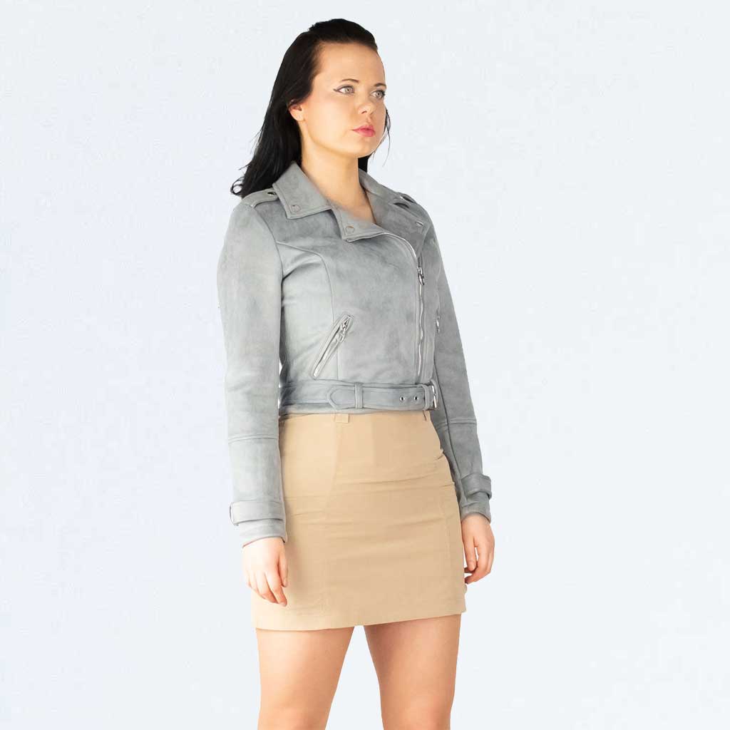 Urban Bliss Grey Faux Suede Suedette Zip Front Belted Biker Jacket