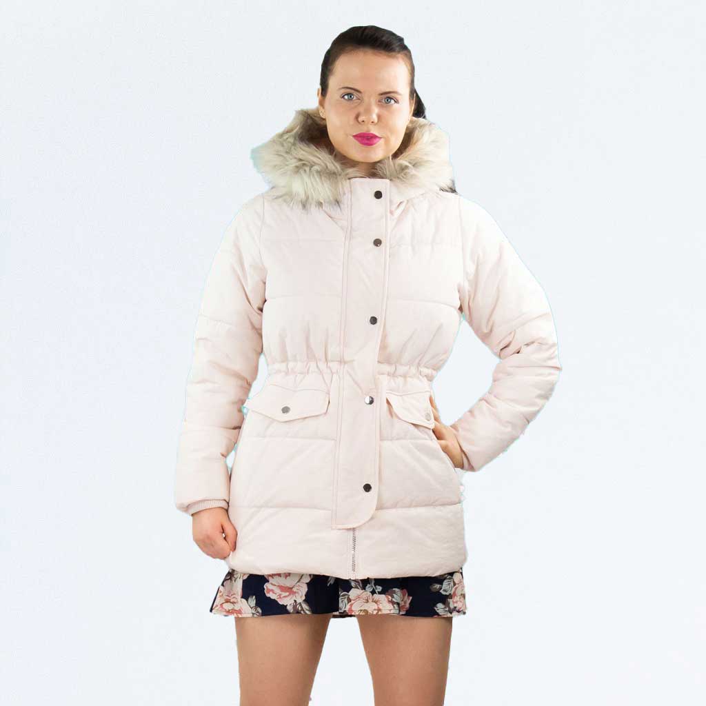 Urban Bliss Pink Faux Fur Trim Long Line Hooded Parka Coat