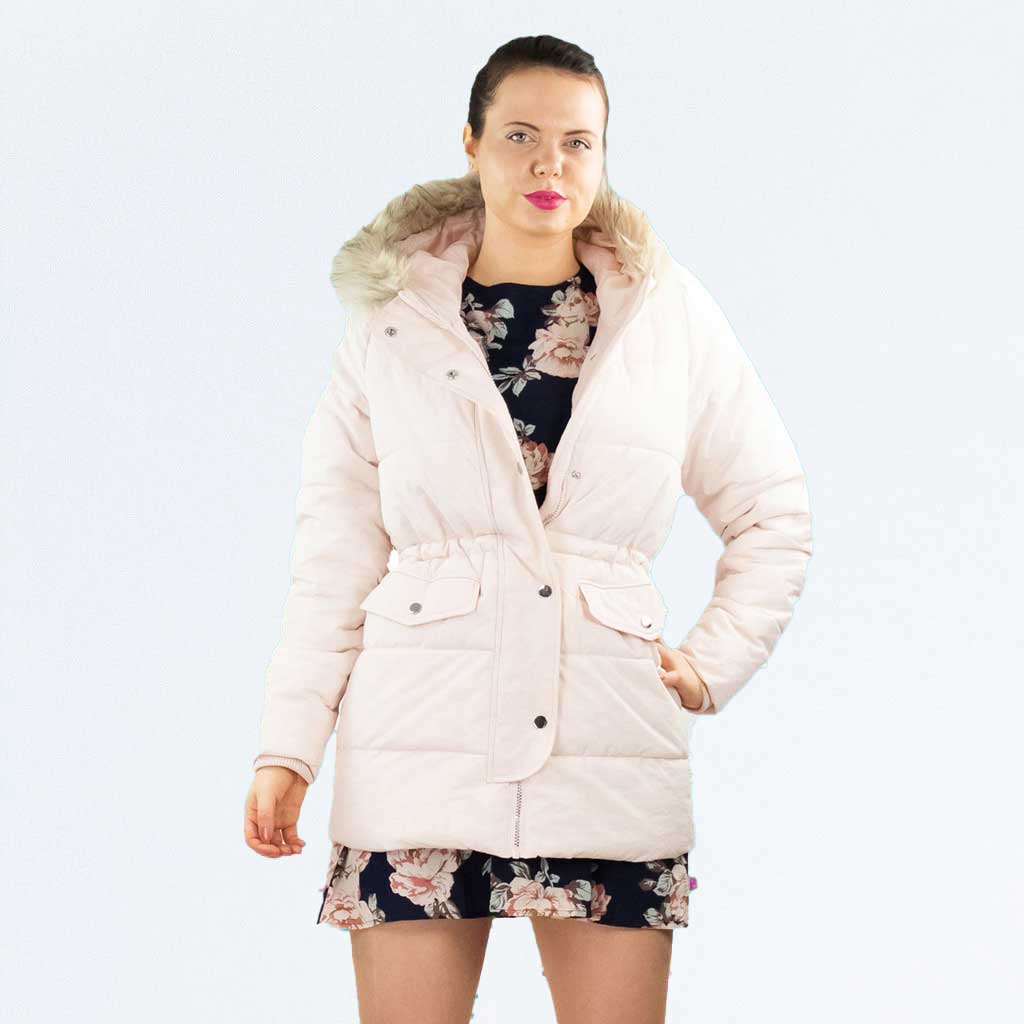 Urban Bliss Pink Faux Fur Trim Long Line Hooded Parka Coat