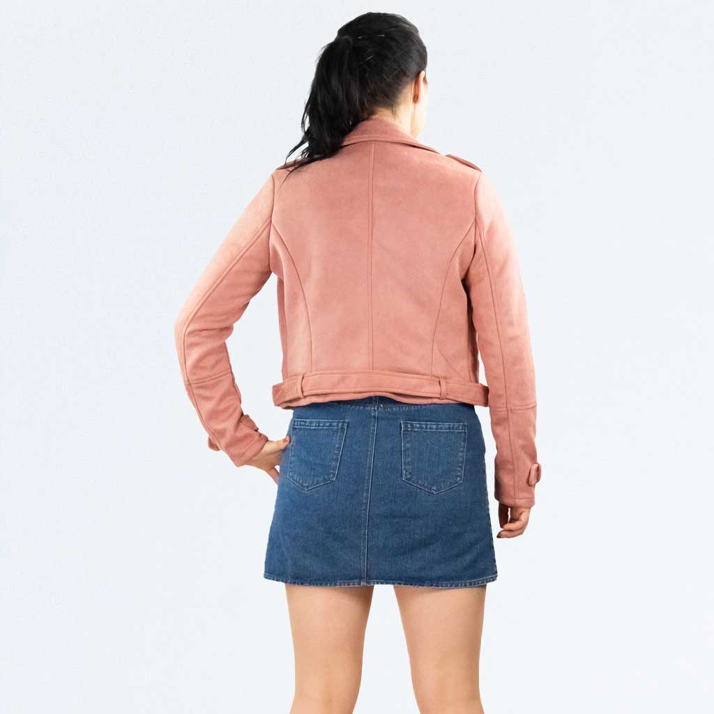 Urban Bliss Pink Faux Suede Zip Belted Biker Jacket