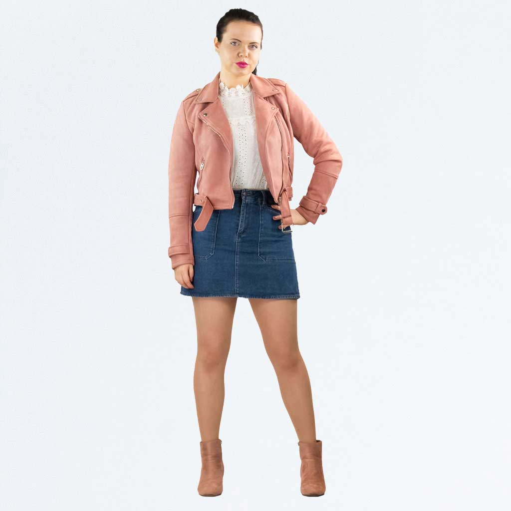 Urban Bliss Pink Faux Suede Zip Belted Biker Jacket